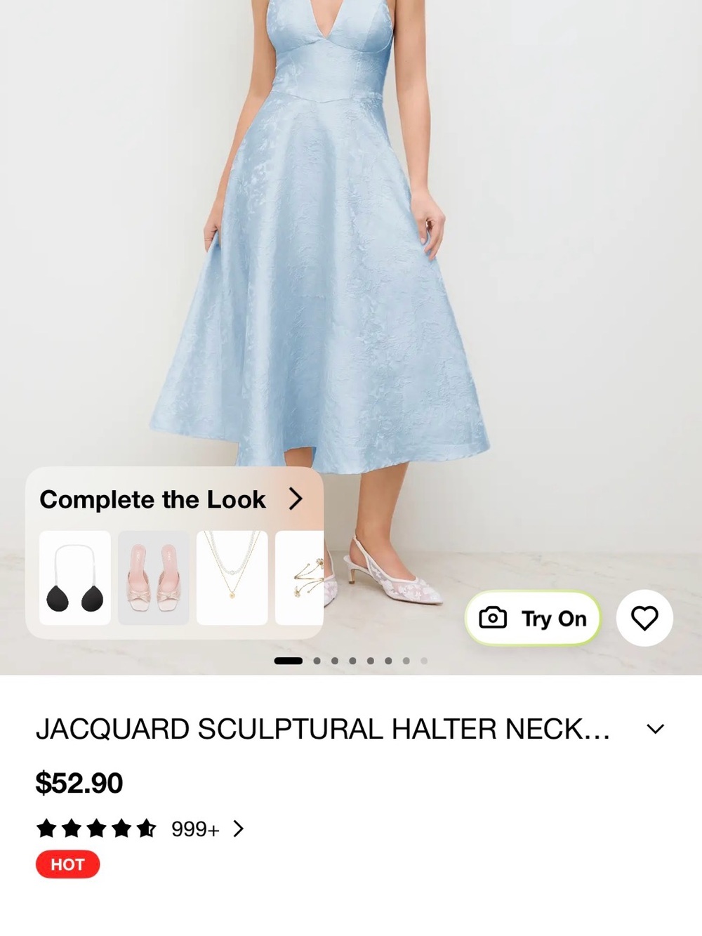 Cider Light Blue Jacquard Halter Midi Dress